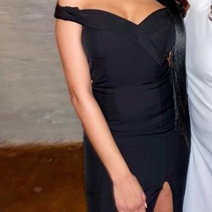 Jarlo Bella Bardot Maxi Dress With Thigh Split And Train bridesmaids dress